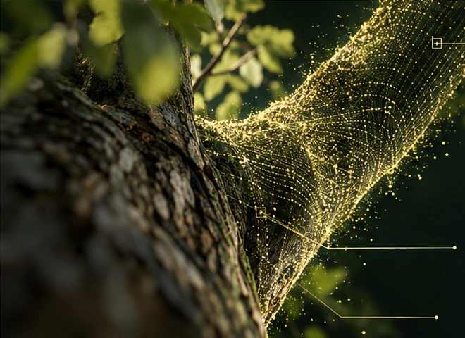 Tree branch with a point-cloud surface overlay